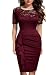 Mmondschein Women's Vintage Ruffles Short Sleeve Business Pencil Cocktail Dress DarkRed S