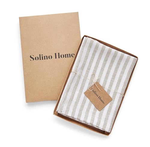 Image of Solino Home 100% Pure Linen Napkins, 20 x 20 in, Natural Striped, Set of 4