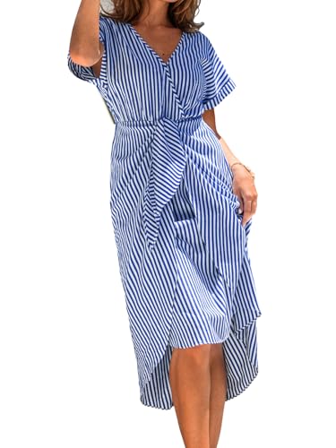Image of CUPSHE Women's V Neck Wrap Dress Twisted Slit Pleated Waist Tie Short Sleeve Summer Midi Dresses