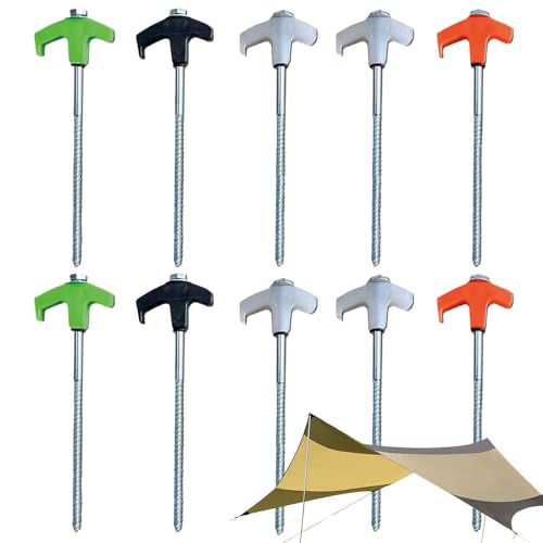 Chaies Anclajes de suelo para atornillar, piquetas de tienda de 8 pulgadas para atornillar | 10 estacas luminosas y robustas para tiendas de campaña, estacas de camping de 8 pulgadas para terraza