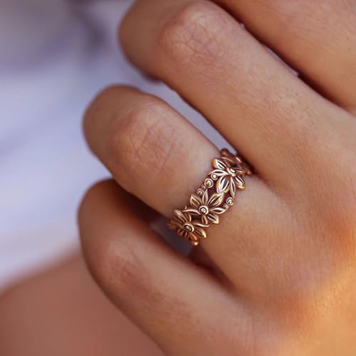 Rose Gold Plated Flower Statement Ring Personalized Accessory Ideal for Women's Daily Casual Wear Party Holiday Anniversary Love Jewelry Gift4