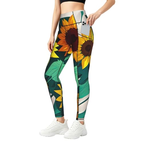 Leggings con estampado de abeja y girasol antipartículas que estilizan la figura femenina