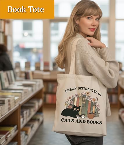Image of Cat Gifts Tote Bag for Women Girls, Cat Lover Gifts Tote Bag for Daughter Besties, Medium Size with Inner Pocket