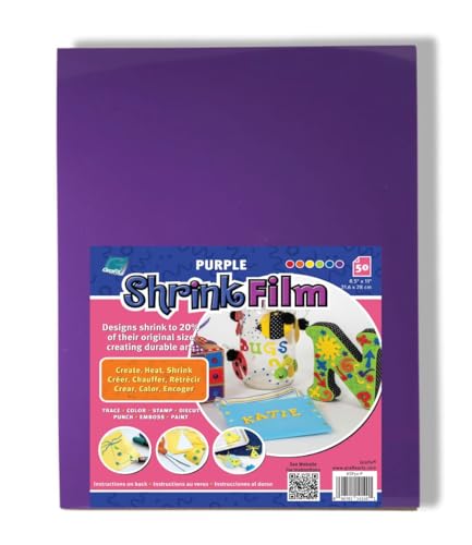 Grafix Shrink Film - Purple Opaque 8.5"x11" Sheets, Design Your Art and Shrink It to Create Jewelry, Embellishments, Paper Crafts, Gift Tags, Ornaments and More, Pack of 50