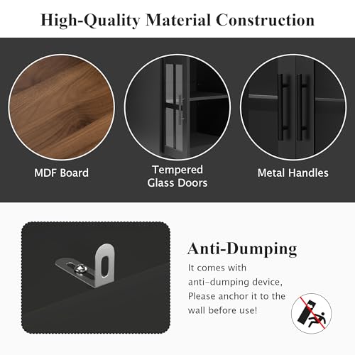 95.5" Wall Unit TV Stand Set with Bookshelves, Entertainment Center for Televisions Up to 80", Large Media Console with Cabinets and Tempered Glass Doors for Living Room