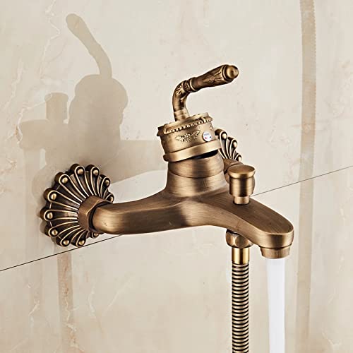 Robinet de baignoire rétro mural antique mitigeur bain avec douchette - 4