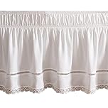 Surwin Falda de Cama con Volantes Elástico, Enrejado Blanco Cubre Canapés Falda de Cama de Caída Prueba De Polvo Plisado Suave Microfibra Decoración de Dormitorio/Hotel (150x200x38cm,Blanco)