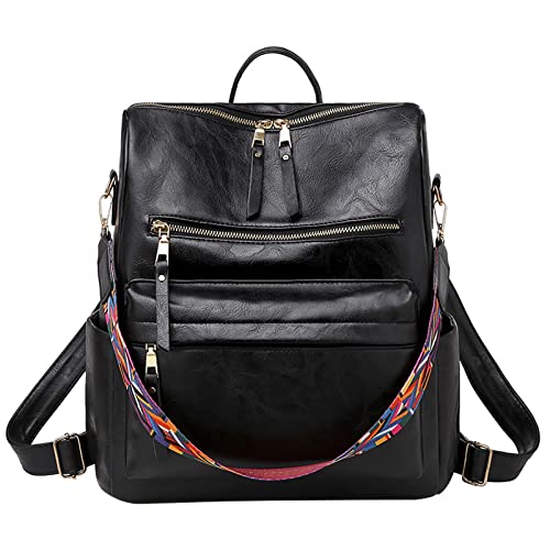 Sac à dos pour femme noir en similicuir convertible grande capacité taille unique