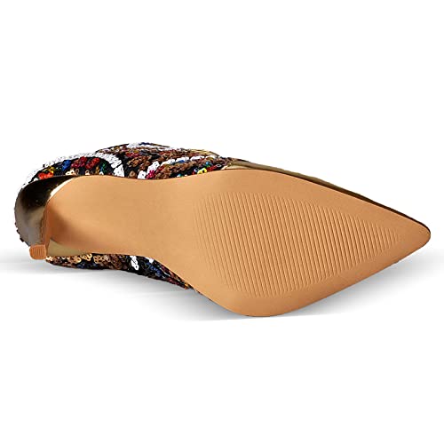 Pinkpalms Women Gold Sequins Ankle Boots,High Heels Pointed Toe Cross Strap Bootie 11 M Us #TOP3