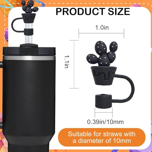 Image of 8-Piece Set Stanley Straw Cover Cap for Tumbler, Reusable Silicone Straw Protectors with Dust-Proof Design, Compatible with Stanley Sipper Accessories & Tumblers (Black)