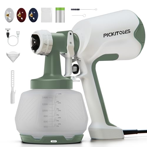 PICKITOLES Paint Sprayer,HVLP Paint Sprayer,Electric Spray Gun with 3 Patterns & 1400ML,for Latex Paint,Stain,Furniture,Cabinet,Wall,House Painting,Garden & DIY,Complete Cleaning Kit,Plum Green