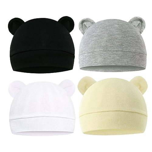 4PCS Newborn Baby Beanie Hat Bear Ears Infant Girls Boys Cap Hospital Hat 0-6 Months