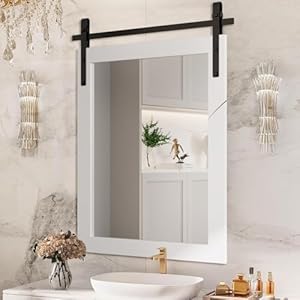 Farmhouse Mirror Rustic Mirror 24X36 Inch Rustic Wood Framed Wall Mirror Rectangle Decorative Mirror for Bathroom Living Room Entryway Bedroom Wall Decor White