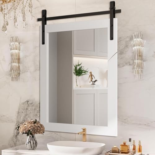 Farmhouse-Mirror-Rustic-Mirror-24X36-Inch-Rustic-Wood-Framed-Wall-Mirror-Rectangle-Decorative-Mirror-for-Bathroom-Living-Room-Entryway-Bedroom-Wall-Decor-White Farmhouse Mirror Rustic Mirror 24X36 Inch Rustic Wood Framed Wall Mirror Rectangle Decorative Mirror for Bathroom Living Room Entryway Bedroom Wall Decor White