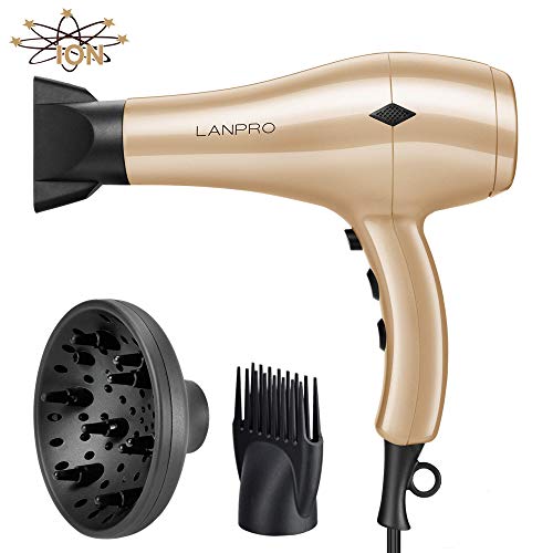 Hair Dryer Blow Dryer 1875W: LANPRO Negative Ionic Hair Dryer Professional Salon Blow Dryer with 3 Heat & 2 Speed Settings for Fast Drying, Diffuser & Concentrator Low Noise Lightweight DC Motor
