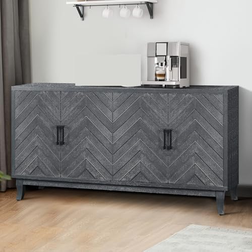 Modern Vintage Buffet Cabinet, Lacquered Accent Storage, 4-Door Sideboard for Living Room, Stylish Furniture, Mid-Century Design, Home Decor Solution