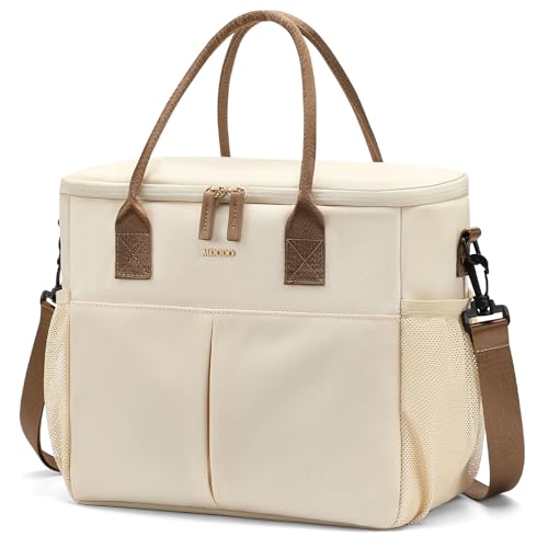 MDODO Insulated Lunch Bag with Shoulder Strap,12.8L Cooler Lunch Tote,Beige