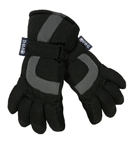 THMO Kids Winter Waterproof Fleece Lined Thinsulate Ski Gloves (12-13 Years, Black)