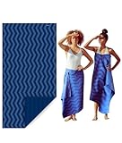 3-in-1 Beach Wrap, Sarong & Lightweight Towel – Quick-Dry Sand-Free Microfiber with Button Closure – 64"x33" - Compact Travel Essential for Pool, Gym & Beach – Fits Women’s Sizes S–4X, Dark Blue