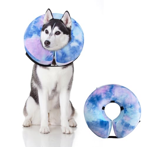 Image of Dog Cone, Y-blue Dog Cone Collar Inflatable Puppy Neck Collar