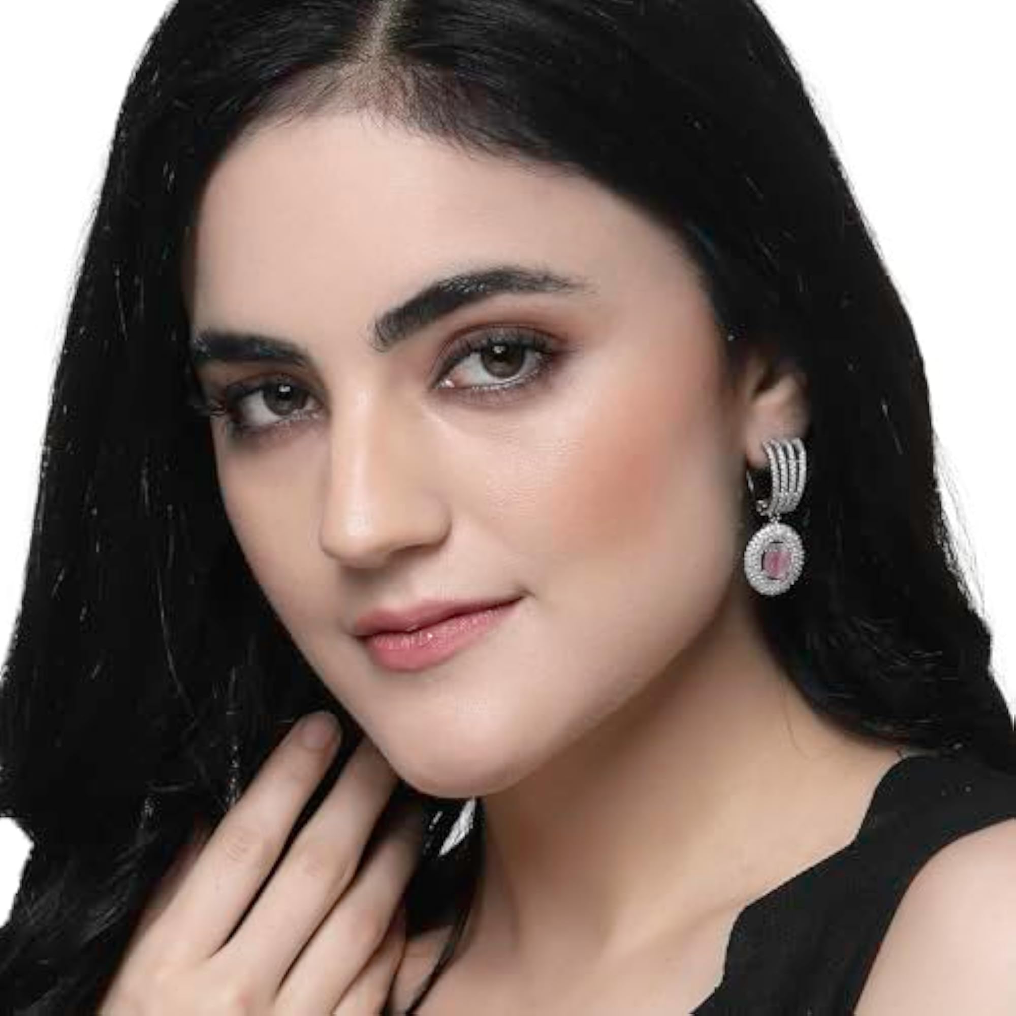 Rhodium-Plated Drop Earrings w/ American Diamond