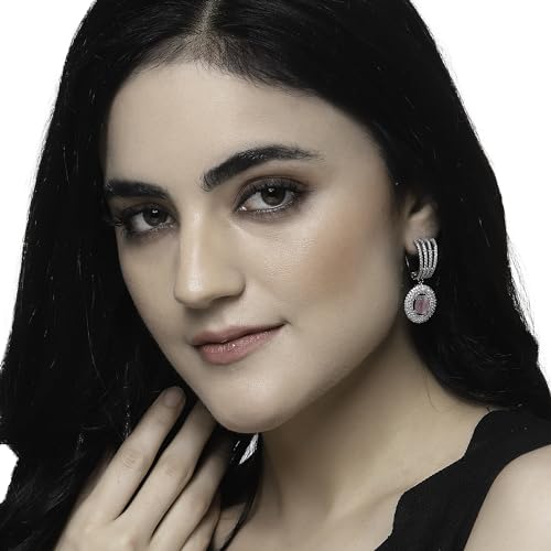 Rhodium-Plated Drop Earrings w/ American Diamond