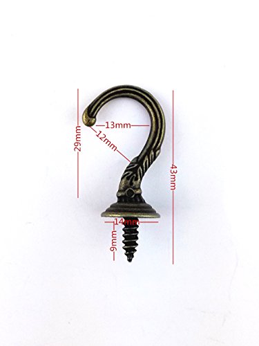 Yueton VINTAGE HOOK 20Pcs Vintage Carving Screw-In Wall Ceiling Hooks Cup Hooks Hanger 1/2Inch Open Mouth thumb #2