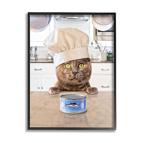 Stupell Industries Cat Chef & Tuna Can Black Framed Giclee Art Design by Michael Quackenbush