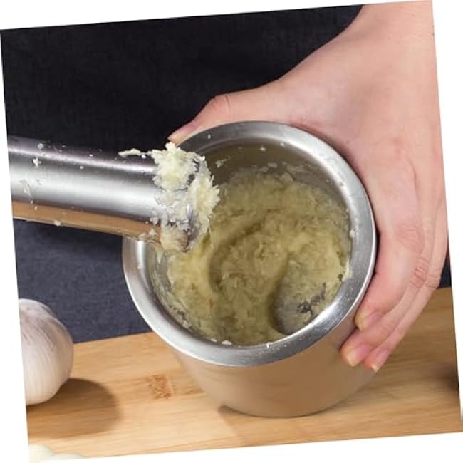 Unomor 1set Stainless Steel Garlic Pounder and Seasoning Grinding Bowl Mortar for Effortless Garlic Paste Kitchen Tool for Spices and Nuts Crushing