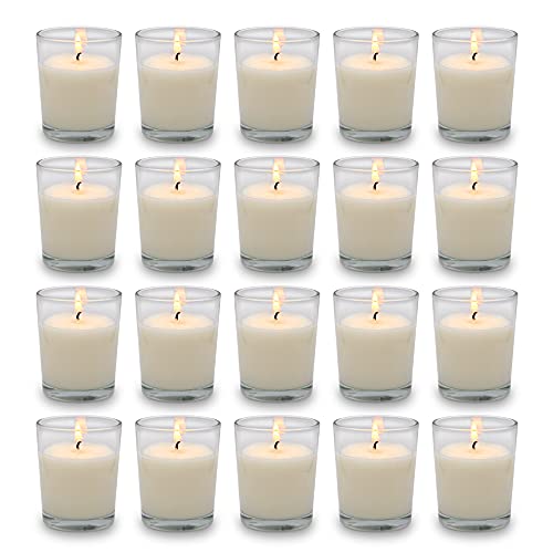 Set of 20 White Votive Candles Clear Glass Filled Unscented Soy Wax Candle for Home Spa Weddings Birthday Holidays Party and DIY