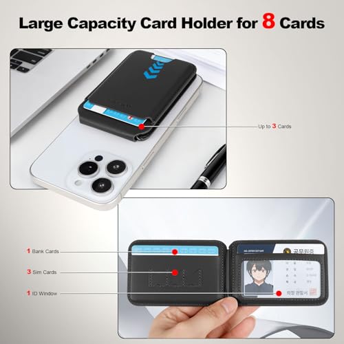 Image of Men's Magnetic Leather Wallet, MagSafe RFID Card Holder with Stand Black | magsafe phone holder wallet
