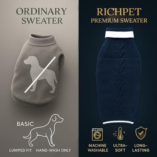 Image of Dog Sweater for Medium Dogs (Dark Blue, 20-Inch) - Soft, Stretchable Knit Dog Winter Clothes to Keep Beagle, Dachshund, Lhasa Apso & Pomeranian Keeps Them Cozy, Warm & Stylish
