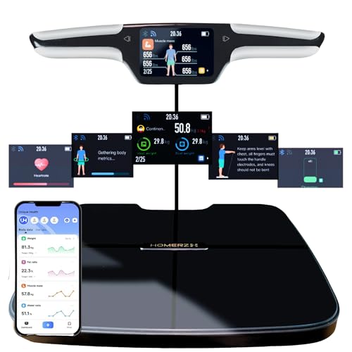 Homerz Body Fat Scale – Smart Scale with BMI, Body Fat, Muscle Mass, Full Body Composition Scale with Body Fat Analysis, Body Scan Scale with Handle, Body Scanner, Biometric Analyzer