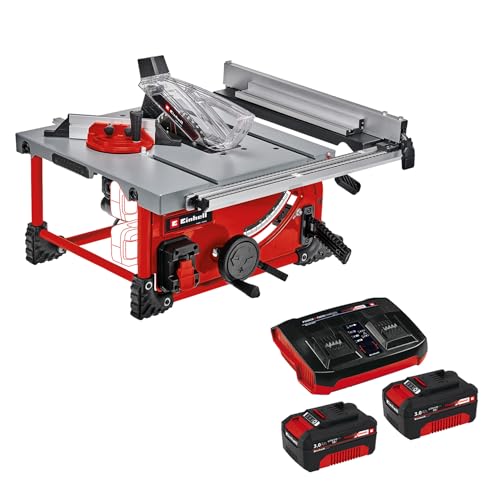 Einhell Akku-Tischkreissäge TE-TS 36/210 Li Power X-Change (36 V, Li-Ion, Ø210 x Ø30 mm Sägeblatt, 3800 min-1, Tischverbreiterung rechts, inkl. Winkelanschlag, inkl. 2x 3,0 Ah und Twincharger)