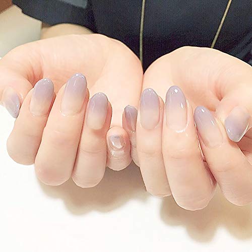 Press Glue on Nail Nude Purple Nails 24pcs Tips Kit for Women, DiscountOne False Nails with Designs Fake Nail Glue 24pcs Set