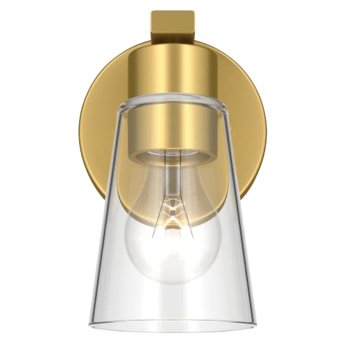 Image of Kichler Stamos 8 inch 1-Light Soft Modern Wall Sconce with Clear Glass in Brushed Gold, (8 inch H x 5 inch W), 52437BGCLR