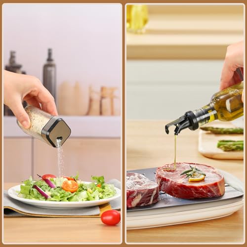 Miniatura 4 de Friberg Set De Aceite Y Vinagre, Set De Sal Y Pimienta, Vinagreras Y Aceiteras De Mesa Con Soporte 2 Botellas De Aceitera Y Vinagre De 200 Ml, 2 Tarros De Condimento De 120 Ml Con Tapas