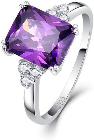 1.00 Ct Emerald Cut Purple Amethyst Women's Engagement Wedding Ring With 925 Sterling Silver 14k White Gold Finish
