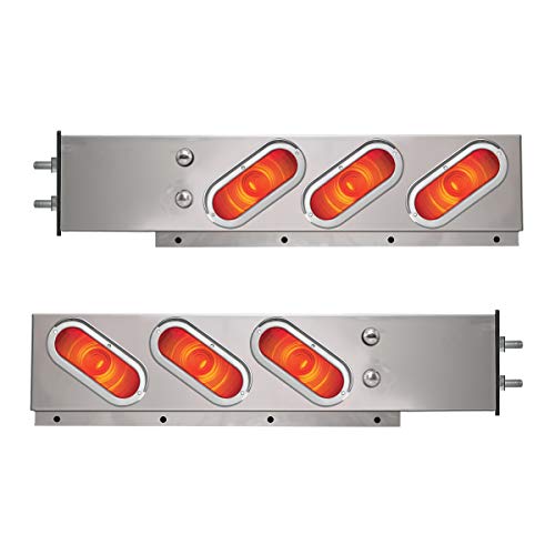 Image of GG Grand General 87174 Stainless Steel Spring-Loaded Mud Flap Hanger with Slanted Style Oval Red /Red Incandescent Light and Cr. Rim with Visor, 3.75 inches Bolt Spacing, Pair