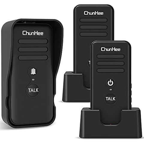 ChunHee Wireless Intercom Doorbell Chime for Home, Two-Way Talk Security System 3000ft/1000m, 2500mAh, 14 Chime, 4 Volume, 1 Doorbell and 2 Intercoms Cover