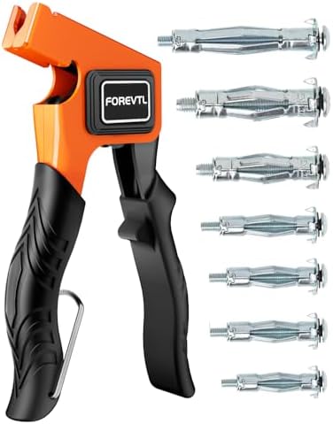 FOREVTL Hohlraumdübel Set mit Montagezange, 40 Rigipsdübel Set in 7 Größen | M3/M4/M5/M6/M8 Metall Molly-Dübel (3-32mm), Bis zu 30kg, Kohlenstoffstahl, für Gipskarton, Hohlwänden,
