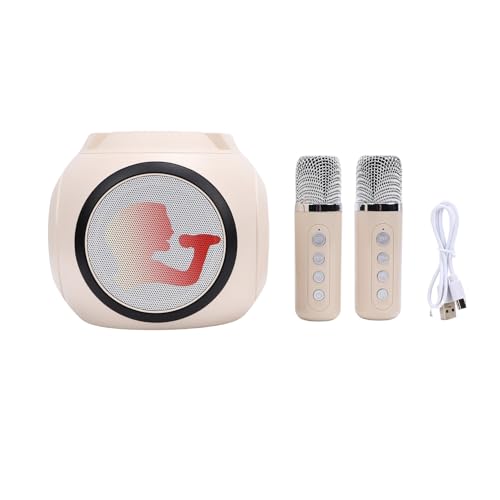 CHICIRIS Máquina de Karaoke, Altavoz Bluetooth Inalámbrico 2.4G con 2 Micrófonos, Altavoces de Frecuencia Completa y Mejora de Graves, Luces LED, para Fiestas en Casa, Camping y Canto Al (White)