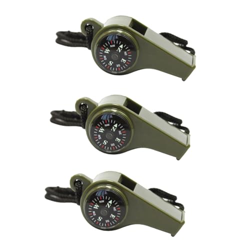 KOMBIUDA 3Pcs Outdoor Survival Whistles with Thermometer Compass Lightweight Emergency Whistles for Hiking Camping All Weather Use Loud Crisp Sound for Safety