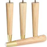 Ash Wood Furniture Legs With Gold Caps - Mid Century Legs For Sofa, Chair, Table, Dresser, Bed, Cabi
