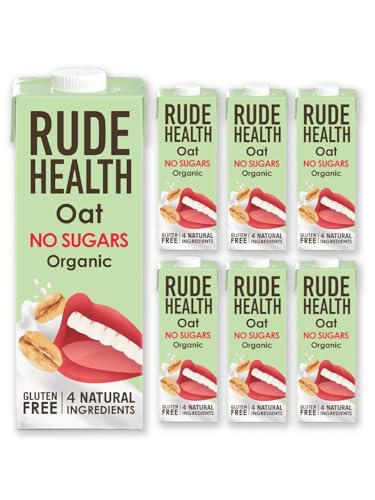 Rude Health 6 x 1 Litre Organic No Sugars Oat Dairy-Alt Milk, 100% Natural Organic Drink, Lactose Free, Dairy Free & Gluten-Free, No Sugars, Award-Winning, Healthy & Vegan, 100% Recyclable Packaging