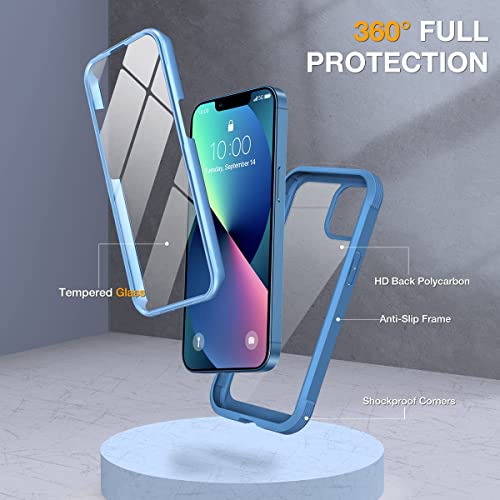 Miracase Compatible With Iphone 13 Case 6.1 Inch, 2021 Upgrade Full-Body Glass Clear Case Bumper Case With Built-In 9H Tempered Glass Screen Protector For Iphone 13 (Capri Blu) #TOP2