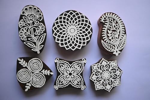 Image of RENIQ Wooden Printing Block for Fabric & DIY Craft | Handcrafted Indian Design Stamp for Textile, Pottery, Mehndi & Home Decor (Multicolor8)