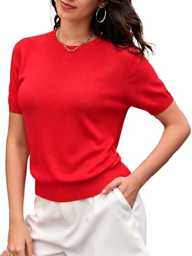 Image of SANGTREE Short Sleeve Sweater for Women Crewneck Summer Knit Tops | Summer Knit Pullover Tops.Perfect for Daily,Work,Home,Holiday,Travel,Shopping Etc.