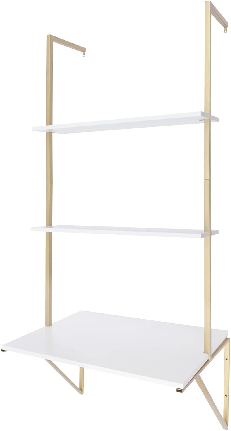 3 Layers Ladder Desk, Computer Writing Table, Floating Shelves, Triangular Structure, Thickened Steel Pipes, Wall Mount Floating Pipe Tabl, 78 * 50 * 110cm/30.7 * 19.7 * 43.3in
