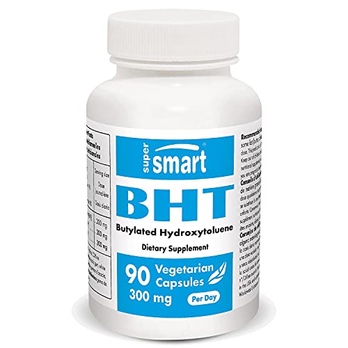 Supersmart - BHT 300 mg Per Day - Butylated Hydroxytoluene - Powerful Antioxidant & Immune Support - Anti Aging Supplement | Non-GMO & Gluten Free - 90 Vegetarian Capsules